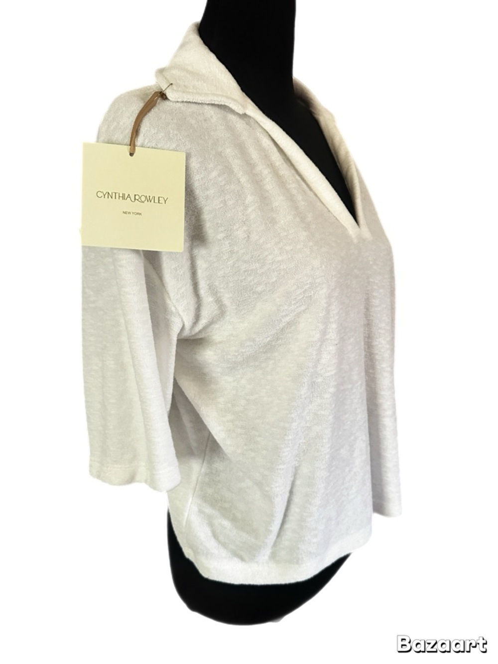 Cynthia Rowley Cream V-Neck Polo TerryClothTop size xL - Picture 4 of 13